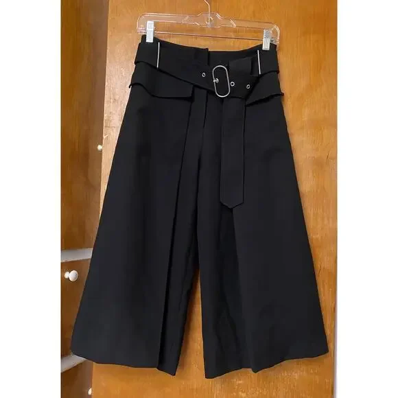 Acne Studios INEZ Wool Pleated Wide Leg Cropped Culotte Pant PSS17 Black Sz 36 - Picture 2 of 14